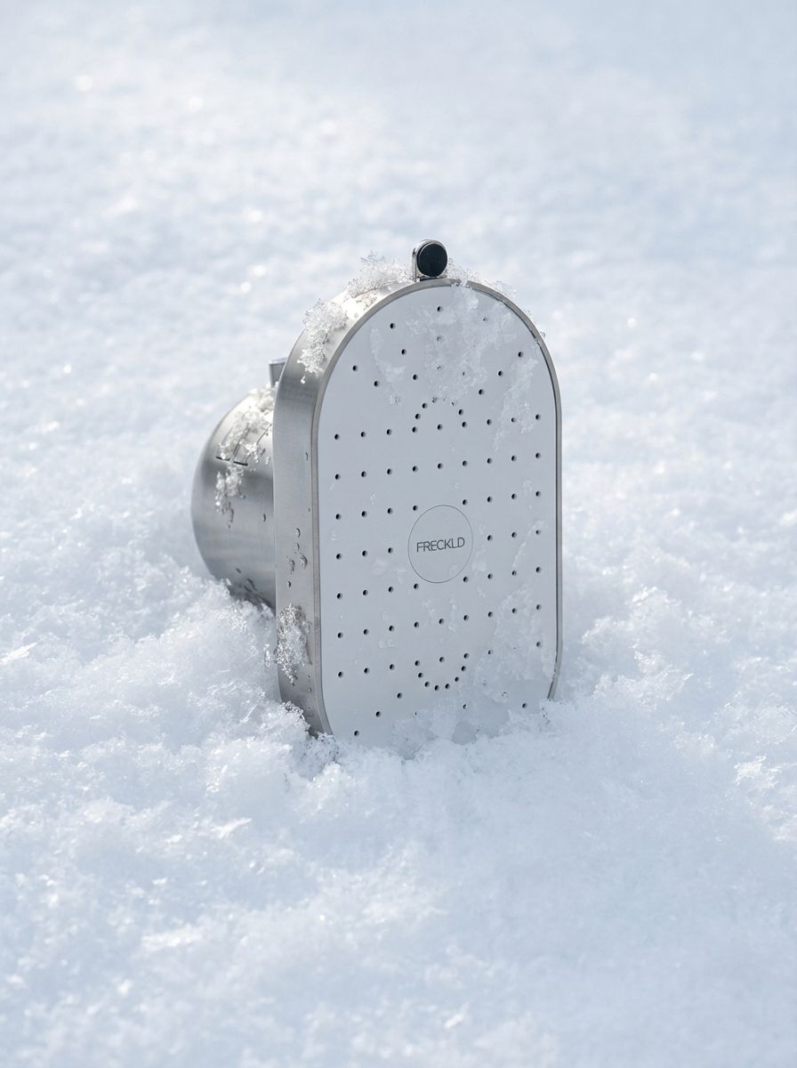 Freckld at snowy backdrop
